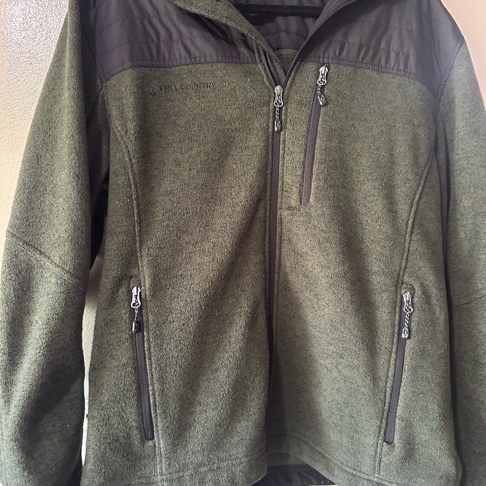 Free Country Olive Green and Black Zip Up Jacket with Triple Pockets - Picture 5 of 6
